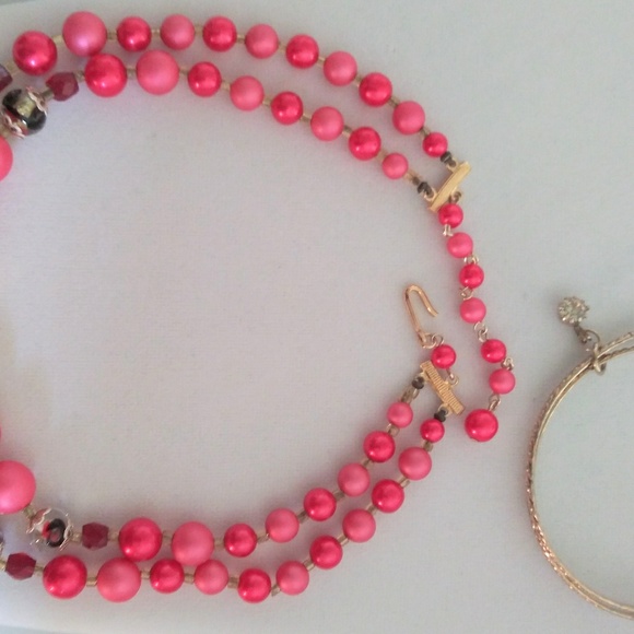 Vintage Japan Dble Strand bright pink Pi - Picture 4 of 8